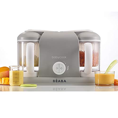 Béaba Babycook Duo Robot de cocina infantil 4 en 1 Tritura, cocina y cuece al vapor Rápido en 15 minutos Comida casera para bebés y niños Capacidad XXL 2 x 200 ml Gris