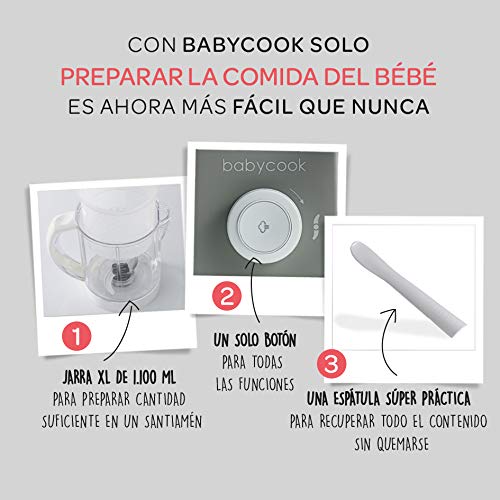 Béaba Babycook Solo Robot de cocina infantil 4 en 1 Tritura, cocina y cuece al vapor Cocción rápida Comida casera y deliciosa para bebés y niños Comida variada para tu bebé Gris