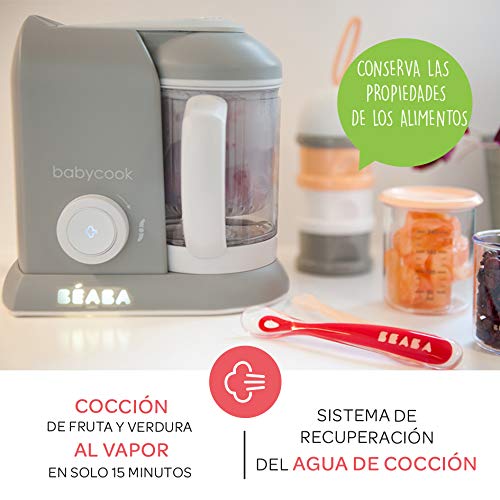 Béaba Babycook Solo Robot de cocina infantil 4 en 1 Tritura, cocina y cuece al vapor Cocción rápida Comida casera y deliciosa para bebés y niños Comida variada para tu bebé Gris