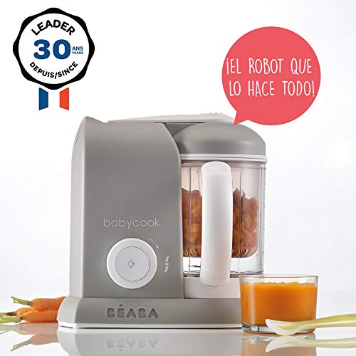 Béaba Babycook Solo Robot de cocina infantil 4 en 1 Tritura, cocina y cuece al vapor Cocción rápida Comida casera y deliciosa para bebés y niños Comida variada para tu bebé Gris