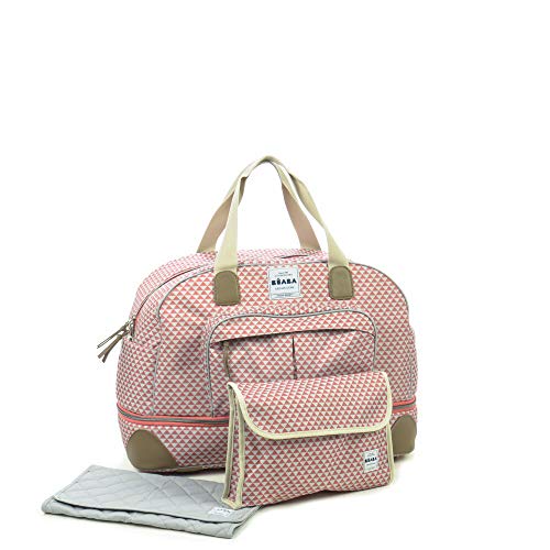 BÉABA Bolso de Maternidad Amsterdam II Extensible Bolso de Viaje XXL 50 litros Colchoneta cambiador Múltiples compartimentos Bandoleras extraíbles Pañales Bebé Marsala