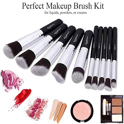 BEAKEY Set de Brochas de Maquillaje Profesional, Synthetic Kabuki Premium para Base Polvos Colorete Contorno, con Esponja y Limpiador de Cepillo (10+2 Piezas, Negro/Plateado) BEAKEY Set de Brochas de Maquillaje Profesional, Synthetic Kabuki Premium para Base Polvos Colorete Contorno, con Esponja y Limpiador de Cepillo (10+2 Piezas, Negro/Plateado)