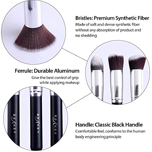 BEAKEY Set de Brochas de Maquillaje Profesional, Synthetic Kabuki Premium para Base Polvos Colorete Contorno, con Esponja y Limpiador de Cepillo (10+2 Piezas, Negro/Plateado) BEAKEY Set de Brochas de Maquillaje Profesional, Synthetic Kabuki Premium para Base Polvos Colorete Contorno, con Esponja y Limpiador de Cepillo (10+2 Piezas, Negro/Plateado)