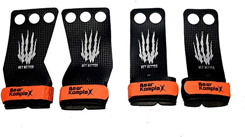 Bear KompleX 3 Hole Hand Grips and Gymnastics Grips Great for Cross Fitness, pullups, Weight Lifting, Chin ups, Training, Exercise, Kettlebell, More. Protect Your Palms from Rips! Med 3hole Carbon