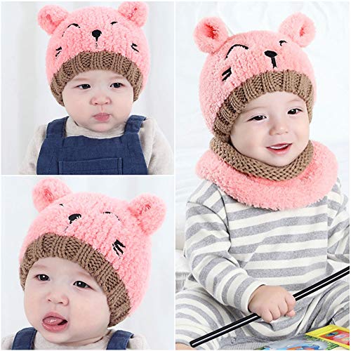 Bearbro Bufandas del Bebé, Invierno Niño Niña Sombrero y Bufandas otoño Invierno niños niñas Punto Gorras y Bufanda Guantes Traje de Tres Piezas (Rosado)