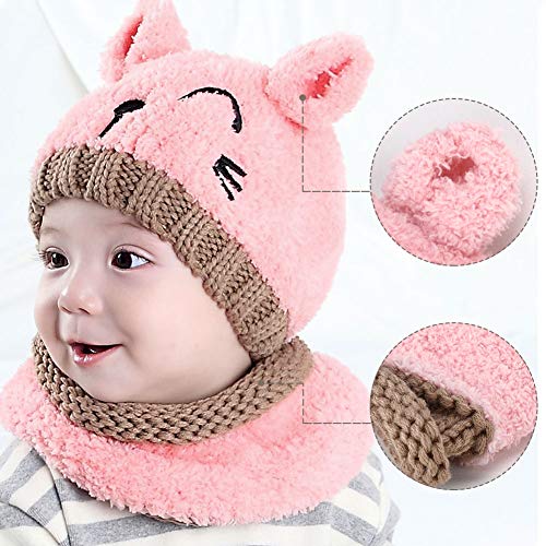 Bearbro Bufandas del Bebé, Invierno Niño Niña Sombrero y Bufandas otoño Invierno niños niñas Punto Gorras y Bufanda Guantes Traje de Tres Piezas (Rosado)