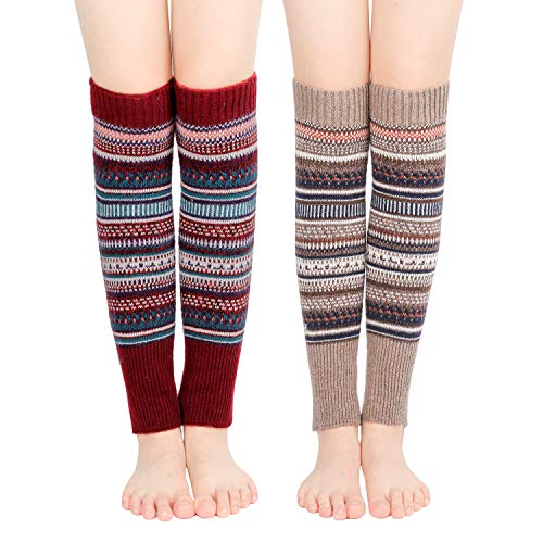 Bearbro Calentadores piernas mujer, 2 Pares de Calentadores Calcetines de Pierna Tejidos de Punto de Invierno de Cable Calcetines Largo de Ganchillo