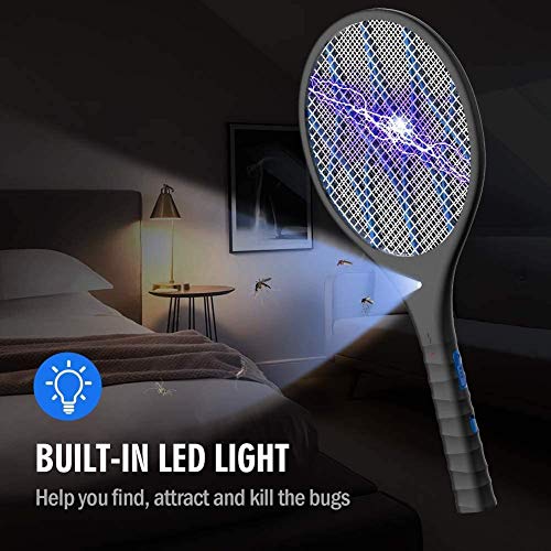 Bearbro Raqueta Mata-Mosquitos,Swatter Matamoscas Electrico Raqueta USB Recargable，Electric Mosquito Killer Iluminación LED para deshacerse de trampas de Mariposas, Moscas y Otros Insectos voladores