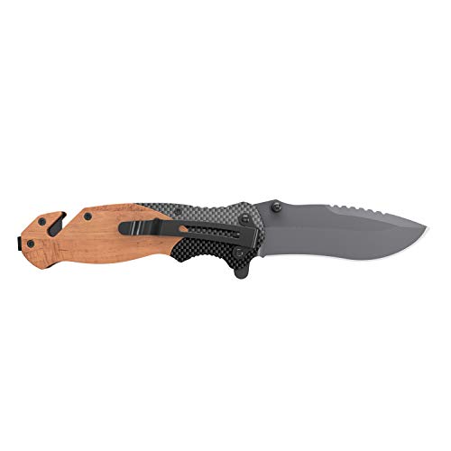 BearCraft Cuchillo Plegable en diseño de Carbono con ** eBook Gratis ** | Cuchillo de Bolsillo de Supervivencia | Cuchillo de Rescate de una Mano con Cortador de Vidrio y Cortador de cinturón