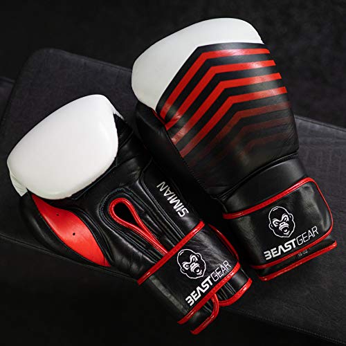 Beast Gear Guantes de Boxeo - Modelo Simian Guantes de Entrenamiento de Cuero de Vaca Genuino para Saco de Boxeo, Almohadillas y Guantes de Combate - 16oz