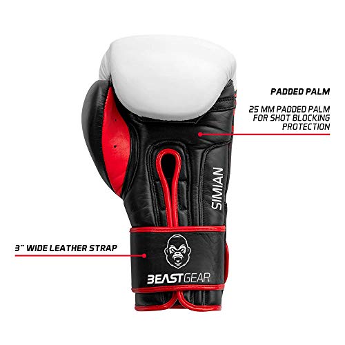 Beast Gear Guantes de Boxeo - Modelo Simian Guantes de Entrenamiento de Cuero de Vaca Genuino - para Saco de Boxeo, Almohadillas y Guantes de Combate - 12oz Beast Gear Guantes de Boxeo - Modelo Simian Guantes de Entrenamiento de Cuero de Vaca Genuino - para Saco de Boxeo, Almohadillas y Guantes de Combate - 12oz
