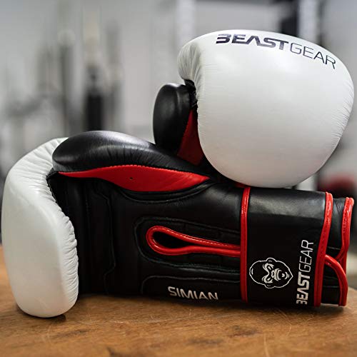 Beast Gear Guantes de Boxeo - Modelo Simian Guantes de Entrenamiento de Cuero de Vaca Genuino - para Saco de Boxeo, Almohadillas y Guantes de Combate - 12oz