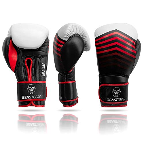 Beast Gear Guantes de Boxeo - Modelo Simian Guantes de Entrenamiento de Cuero de Vaca Genuino - para Saco de Boxeo, Almohadillas y Guantes de Combate - 12oz Beast Gear Guantes de Boxeo - Modelo Simian Guantes de Entrenamiento de Cuero de Vaca Genuino - para Saco de Boxeo, Almohadillas y Guantes de Combate - 12oz