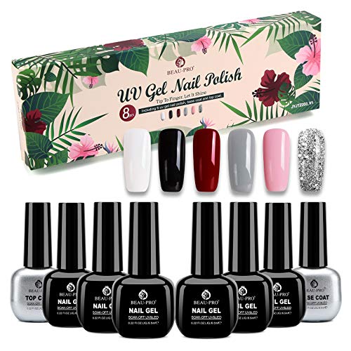 BEAU-PRO Esmaltes Semipermanentes, 6+2 Colores Pintauñas Semipermanente de Uñas en Gel UV/LED con Capa Base y Superior, Esmalte Permanente Esmaltes de Uñas de Color Nude y Brillo Glitter (Clásico) BEAU-PRO Esmaltes Semipermanentes, 6+2 Colores Pintauñas Semipermanente de Uñas en Gel UV/LED con Capa Base y Superior, Esmalte Permanente Esmaltes de Uñas de Color Nude y Brillo Glitter (Clásico)