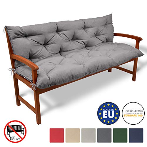 Beautissu Cojín de Banco Flair BR - Colchón con Respaldo para Bancos de jardín, terraza o balcón - 150x50x50 cm - Gris Claro Beautissu Cojín de Banco Flair BR - Colchón con Respaldo para Bancos de jardín, terraza o balcón - 150x50x50 cm - Gris Claro