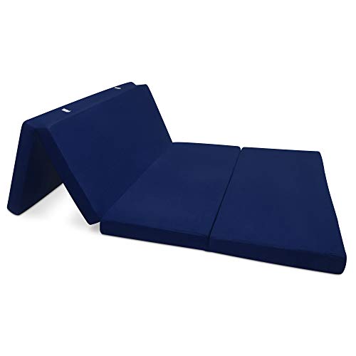 Beautissu Colchón Plegable Campix 120 x 195 x 7 cm - Cómodo y Ahorra Espacio - con Funda de Microfibra - Azul Marino