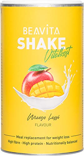 BEAVITA Vitalkost Plus - Batido dietético sustitutivo de comida - Diet Shake para pérdida de peso ligera – Solo 207 calorías - 572g y plan de dieta de 14 días - Polvo proteico sabor Mango Lassi