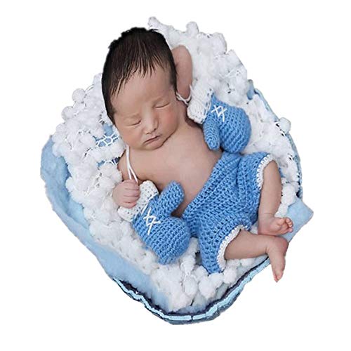 Bebé conjunto de guantes de boxeo de ganchillo hecho a mano de punto recién nacido Fotografía Prop Pantalones Trajes (Color : Sky-blue, Size : 0-3M) Bebé conjunto de guantes de boxeo de ganchillo hecho a mano de punto recién nacido Fotografía Prop Pantalones Trajes (Color : Sky-blue, Size : 0-3M)
