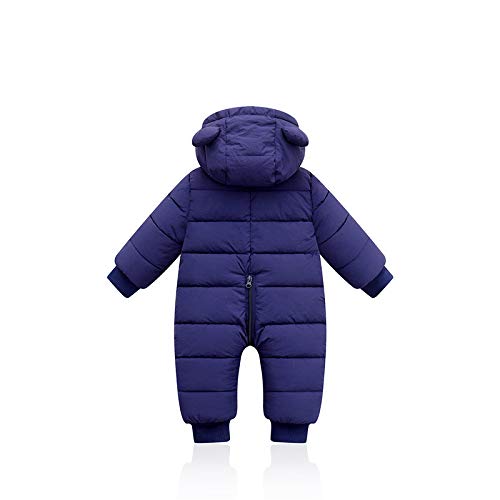 Bebé Invierno Mamelucos con Capucha, Niñas Niños Ropa Traje de Nieve Manga Larga Fleece Monos Outfits Peleles Calentar Abrigo Regalos 12-18 Meses,Azul