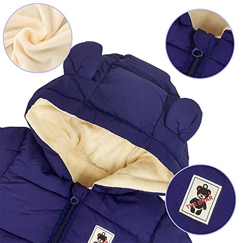 Bebé Invierno Mamelucos con Capucha, Niñas Niños Ropa Traje de Nieve Manga Larga Fleece Monos Outfits Peleles Calentar Abrigo Regalos 12-18 Meses,Azul