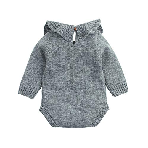 Bebé Mameluco de Punto Niñas Mono Romper Bodysuit Traje de Cuerpo para Recién Nacido con Volantes Body Jumpsuit de Manga Larga Ropa Invierno de Color Sólido para Bebés (0-18 Meses)