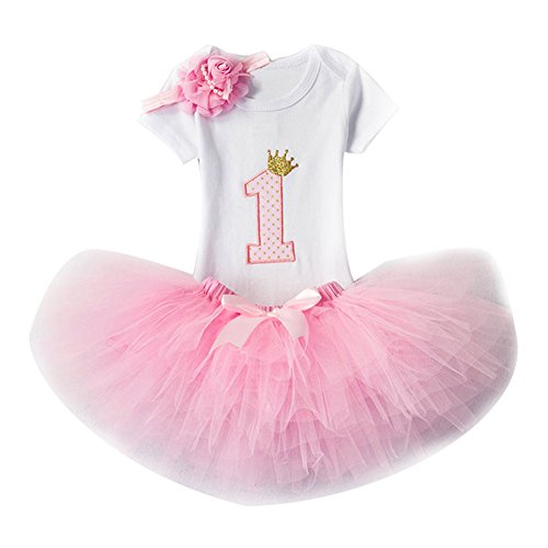 Bebé Niña Vestido Cumpleaños 3pcs Corona Patrón de Primer/Segundo Cumpleaños para Vestido de Tutú Flores/Rosa/1años Bebé Niña Vestido Cumpleaños 3pcs Corona Patrón de Primer/Segundo Cumpleaños para Vestido de Tutú Flores/Rosa/1años