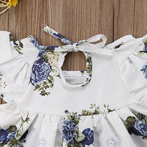 Bebé Recién Nacida 2 Piezas Conjunto de Traje Top Blusa Floral sin Manga con Volanters Vestido Camiseta Corta Pantalón Corto Ropa de Verano para Niñas Pequeñas Casual Fiesta Foto (Azul, 0-3 Meses)