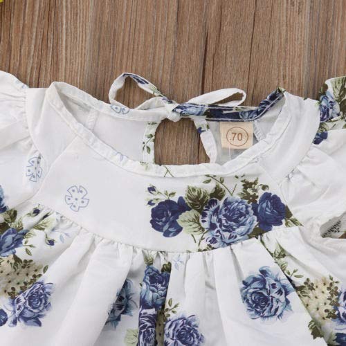 Bebé Recién Nacida 2 Piezas Conjunto de Traje Top Blusa Floral sin Manga con Volanters Vestido Camiseta Corta Pantalón Corto Ropa de Verano para Niñas Pequeñas Casual Fiesta Foto (Azul, 0-3 Meses)