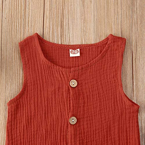 Bebé Recién Nacido 2 Piezas Traje de Ropa Verano Camiseta sin Manga con Cuello Redondo y Botones Pantalones Cortos Set Top Camisa Braguita de Color Sólido para Niña Pequeña (Rojo, 0-6 Meses)