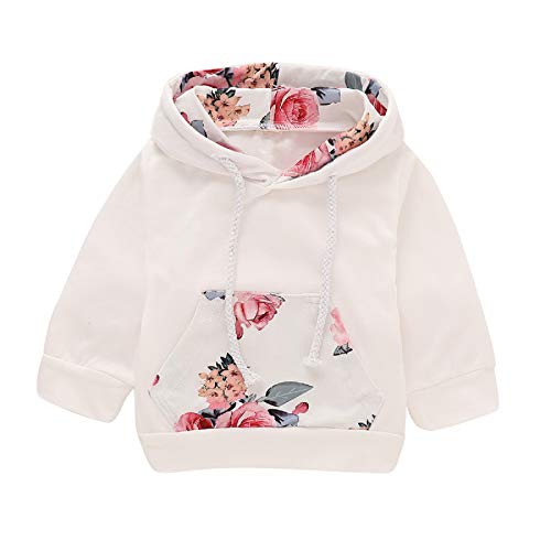 Bebé recién Nacido de Manga Larga con Capucha Floral Sudadera Tops + Pantalones Ropa Trajes (3-6 Meses, Blanco)