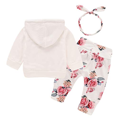 Bebé recién Nacido de Manga Larga con Capucha Floral Sudadera Tops + Pantalones Ropa Trajes (3-6 Meses, Blanco)