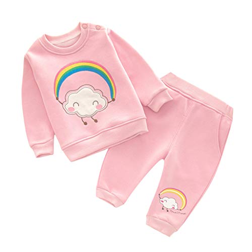 Bebé Sudaderas y Pantalones Conjuntos de Ropa Chándales para Niños Niñas Manga Larga Camisetas Pantalone Arco Iris Rosado 12-24 Meses