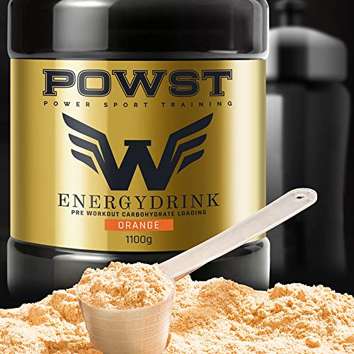 Bebida energética en polvo pre entreno, suplemento de hidratos de carbono rico en aminoacidos 1,1Kg (Sabor Naranja) POWST