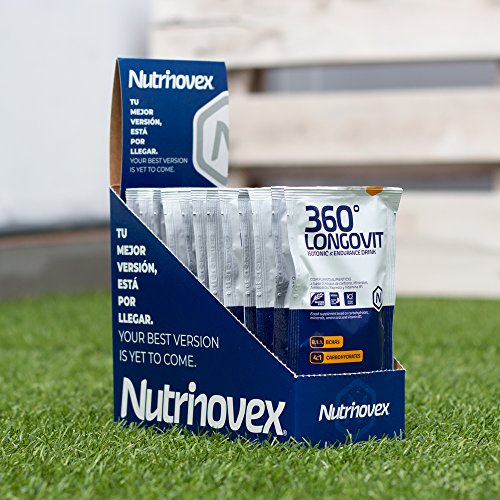 Bebida isotónica y energética Nutrinovex 360º Longovit con BCAA's, Glutamina y Magnesio (Mango maracuyá, 60g x 12 ud.)