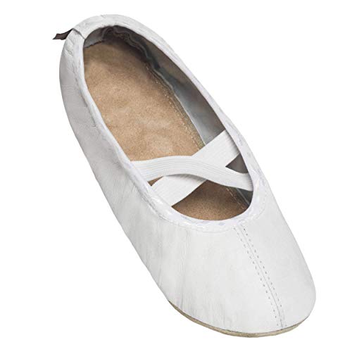 BeComfy Zapatillas de Ballet Gimnasia de Piel - Zapatillas de Baile de Bailarinas para niños y Adultos - Zapatillas elásticas Ligeras Mujeres y niñas Negro Blanco 24 a 41 (37 EU, Blanco)