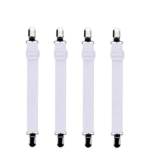 Bedecor - 4pcs(Extender 30-120 cm) Sujetadores de Hojas,Sujetadores de Tirantes Ajustables para sábanas o sofás,Blanco Bedecor - 4pcs(Extender 30-120 cm) Sujetadores de Hojas,Sujetadores de Tirantes Ajustables para sábanas o sofás,Blanco