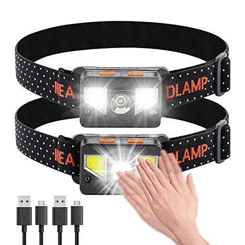 bedee Linterna Frontal LED Recargable, Linterna Cabeza 8 Modos de Iluminación, Linterna Frontal LED Alta Potencia IPX5 Impermeable para Running, Acampar, Pesca, Ciclismo, Excursión (2 Pack)