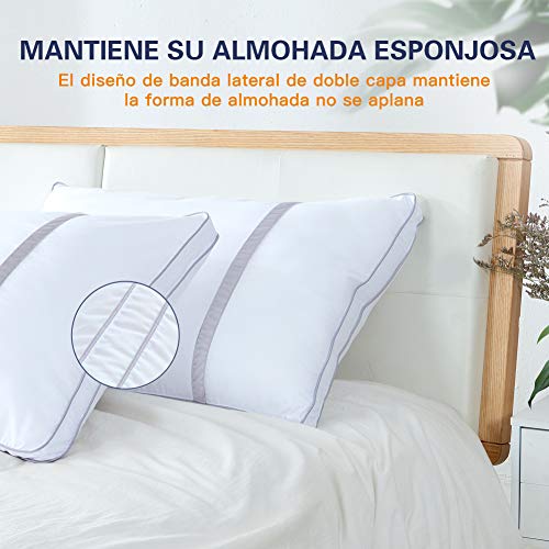 BedStory Almohada Antiácaros 42 x 70 cm Pack 2 Almohadas de Hotel Almohada con Relleno de Microfibra y Tejido Antialérgico para Dormir de Lado y Boca Arriba