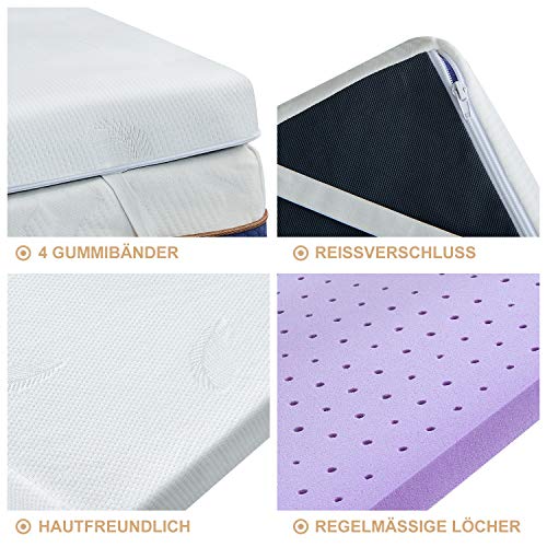 BedStory Colchón Topper de Espuma con Memoria, con Esencia de Lavanda, Cubierta de Microfibra, Topper viscoelástico para Cama, CertiPUR-US Certificado, Diseño ventilado - 140x200x5cm