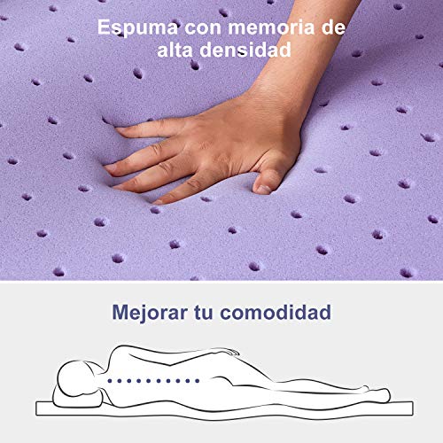 BedStory Colchón Topper Viscoelástico 90x190x5cm, Sobrecolchón Ergonómico con Funda Extraíble, con Esencia de Lavanda, Cubierta de Microfibra, CertiPUR-US Certificado, Diseño ventilado