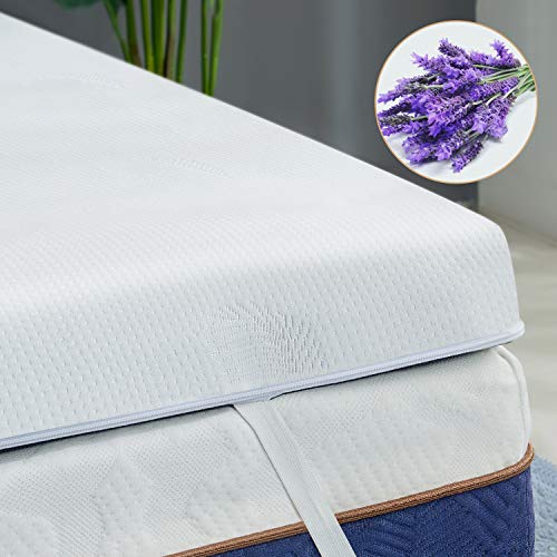 BedStory Colchón Topper Viscoelástico 90x190x5cm, Sobrecolchón Ergonómico con Funda Extraíble, con Esencia de Lavanda, Cubierta de Microfibra, CertiPUR-US Certificado, Diseño ventilado