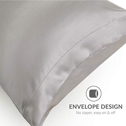 Bedsure Funda Almohada 50x75cm Satén Gris - Juego de 2 Fundas Almohadas 75x50 Pelo Rizado, Muy Liso Suave de 100% Microfibra, Antiarrugas sin Cremallera, 2 Piezas