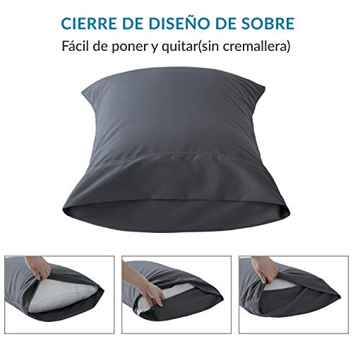 Bedsure Funda Almohada 70x40 cm de Microfibra - Juego de 2 Fundas Almohadas 40x70 Transpirable Suave Antiarrugas - Gris Oscuro, sin Cremallera,2 Unidades