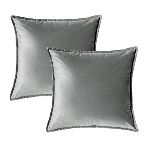 Bedsure Funda Cojin 45 x 45 Gris - Juego de 2 Fundas Cojines Decorativas de Terciopelo, Muy Suave, Funda de Almohada Cuadrada para Sofá, Dormitorio y Sala de Estar, con Cremallera