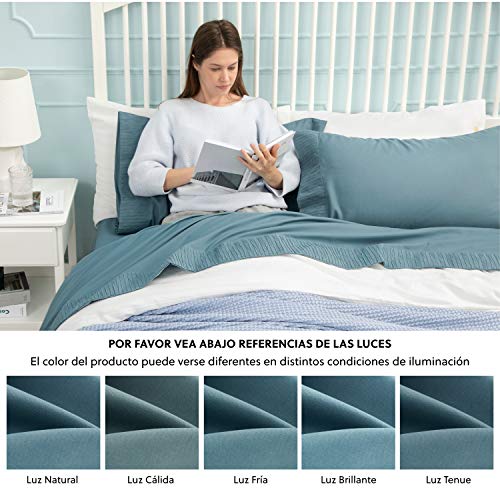 Bedsure Juego de Sábanas 150x200/190 cm - 4 Piezas - Sábana Bajera Ajustable Cama 150 con Encimera 240x275cm 2 Fundas de Almohada 50x80cm - Azul Grisáseo