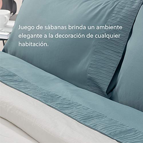 Bedsure Juego de Sábanas 150x200/190 cm - 4 Piezas - Sábana Bajera Ajustable Cama 150 con Encimera 240x275cm 2 Fundas de Almohada 50x80cm - Azul Grisáseo