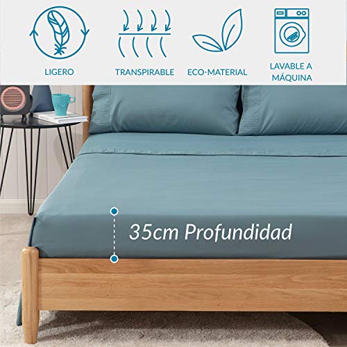 Bedsure Juego de Sábanas 150x200/190 cm - 4 Piezas - Sábana Bajera Ajustable Cama 150 con Encimera 240x275cm 2 Fundas de Almohada 50x80cm - Azul Grisáseo