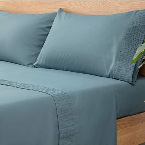 Bedsure Juego de Sábanas 150x200/190 cm - 4 Piezas - Sábana Bajera Ajustable Cama 150 con Encimera 240x275cm 2 Fundas de Almohada 50x80cm - Azul Grisáseo