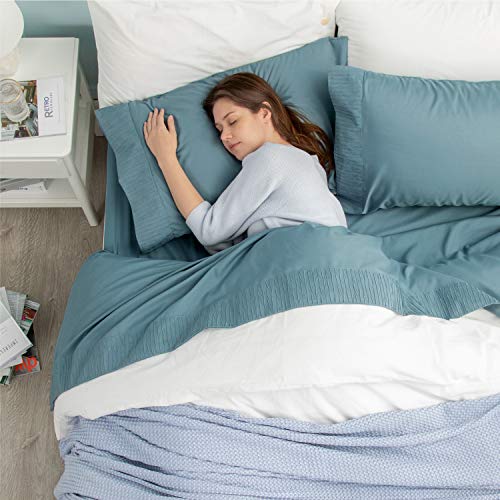 Bedsure Juego de Sábanas 90x190/200 cm - 3 Piezas - Sábana Bajera Ajustable Cama 90 con Encimera 160x275cm 1 Funda de Almohada 50x80cm - Azul Grisáseo