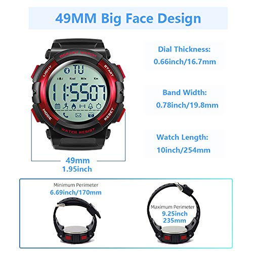 Beeasy Reloj Deportivo Hombre,Relojes Digital Impermeable Watches Inteligente Bluetooth Fitness Tracker Contador Calorías Podómetro Cámara Remota App Notificación de Llamadas SMS,Rojo